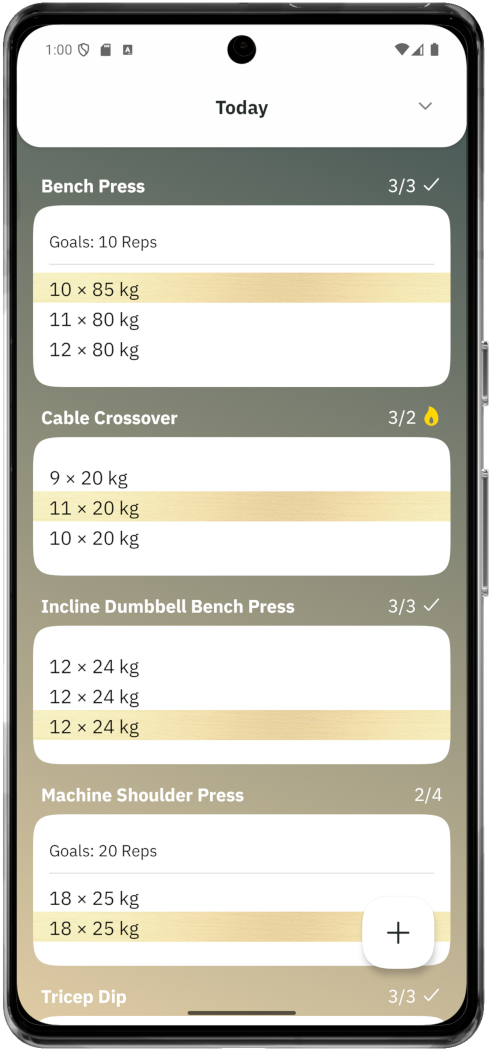 Phone with a screenshot of the progress fitness tracker app